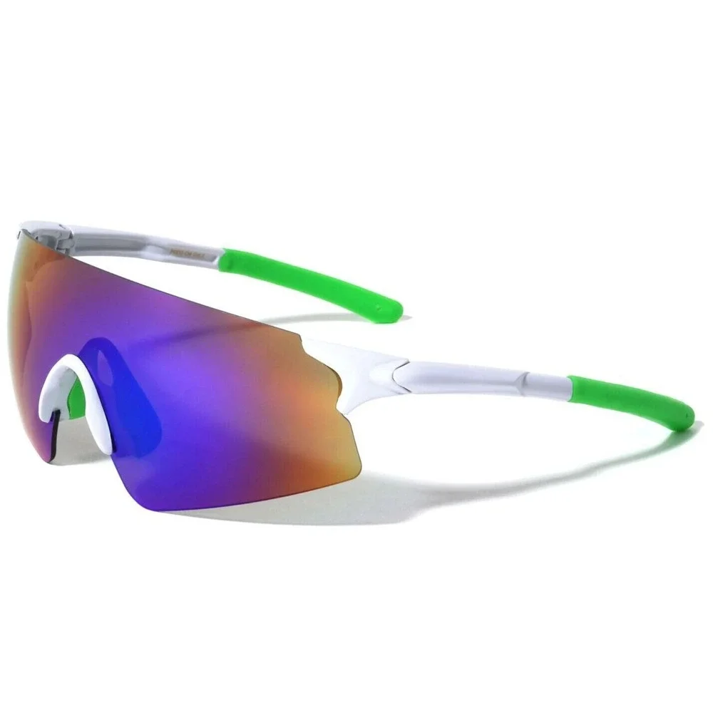 Sport Sunglasses Cycling Running Glasses UV Protection White Frame Blue Mirror‎